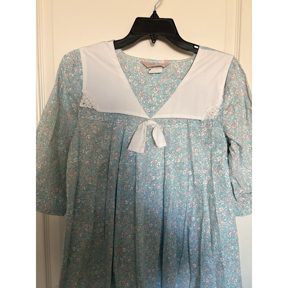Vintage 80s Cottagecore floral‎ blue Midi Dress 9/10 cotton  Ruffle